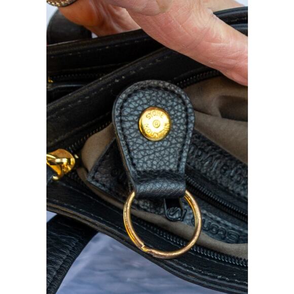 Women's Medium Shoulder Bag STONE MOUNTAIN Purse Black Genuine Leather Handbag - Picture 6 of 8